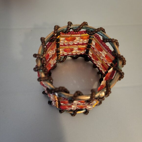 NIB Pier 1 Imports Napkin Ring Holders 8 Moroccan Red Brown Beaded Wires Fancy - Picture 3 of 8